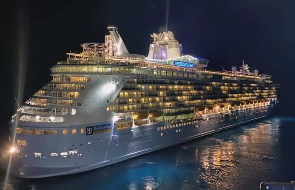 Royal Caribbean cruise ship at night